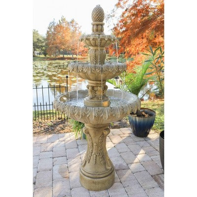  Ibiza 62" High Large Italian Outdoor Decor Sand Stone Floor Fountain With Light LED 3-Tier Outside Garden Patio Yard Backyard