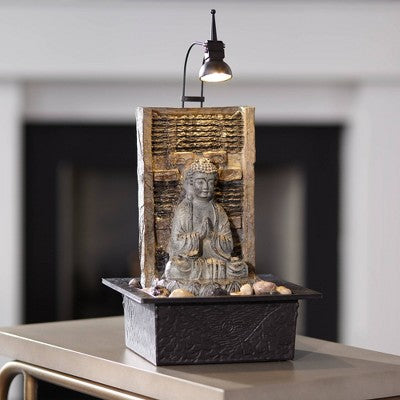 John Timberland Namaste Buddha Zen Waterfall Indoor Tabletop Water Fountain With LED Light 11 1/2" For Table Office Desk Home Bedroom Meditation