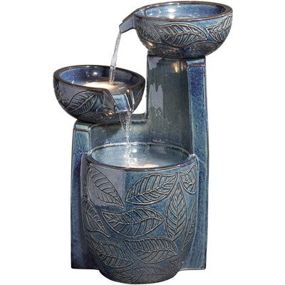  John Timberland Summer Leaves Cascading Bowls Modern Outdoor Floor Water Fountain With LED Light 26" For Yard Garden Patio Deck Porch House Exterior