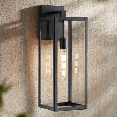  John Timberland Titan Modern Outdoor Wall Light Fixture Mystic Black 20" Clear Glass For Post Exterior Barn Deck House Porch Yard Patio Home Outside
