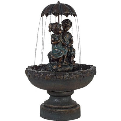  John Timberland Boy And Girl Under Umbrella Modern Outdoor Water Fountain 40" For Yard Garden Patio Home Deck Porch House Exterior Balcony Roof Decor