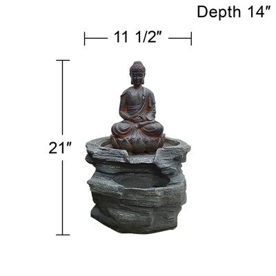  John Timberland Rustic Zen Buddha Outdoor Floor Water Fountain With Light LED 21" High Sitting For Yard Garden Patio Deck Home