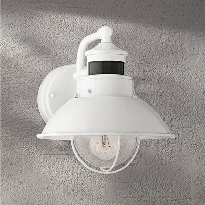  John Timberland Oberlin Rustic Industrial Farmhouse Outdoor Barn Light Fixture White Dusk To Dawn Motion Sensor 9" Clear Seedy Glass For Exterior Deck