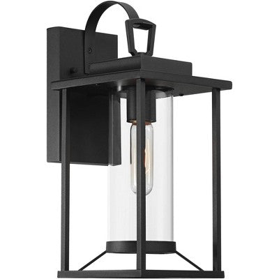  John Timberland Frederick 15 1/2" High Industrial Outdoor Wall Light Fixture Mount Porch House Weatherproof Sand Black Finish Metal Clear Glass Shade