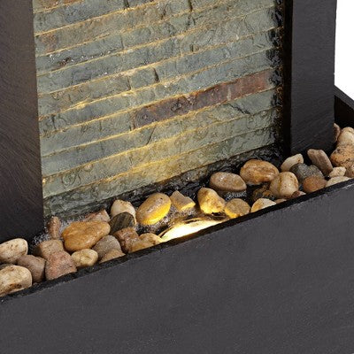  Stave 48" High Large Modern Indoor Outdoor Decor Cream Slate Stone Floor Fountain With Light LED Waterfall Outside Garden Patio Yard