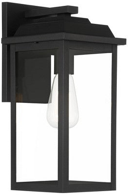  John Timberland Eastcrest Modern Outdoor Wall Light Fixtures Set Of 2 Textured Black Metal 15 1/4" Clear Glass For Post Exterior Barn Deck