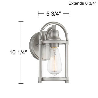  John Timberland Avani Rustic Farmhouse Outdoor Wall Light Fixture Brushed Nickel 10 1/4" Clear Glass For Exterior Barn Deck House Porch Yard Patio