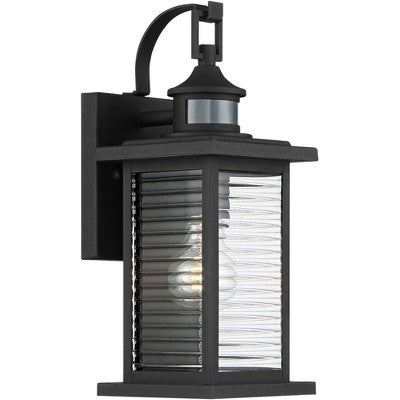  John Timberland Cameron Mission Outdoor Wall Light Fixture Textured Black Motion Sensor Dusk To Dawn 13 3/4" Clear Stripped Glass For Post Exterior