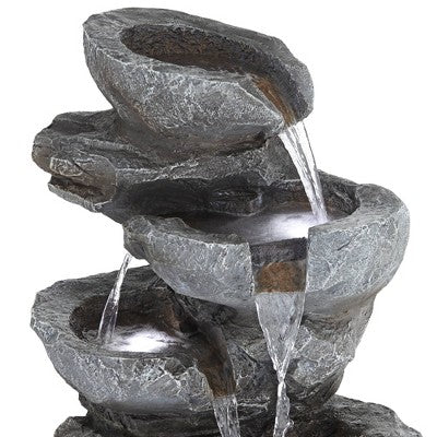  Five Bowl 40 1/2" High Large Zen Modern Indoor Outdoor Decor Gray Resin Floor Fountain With Light LED Waterfall Outside Garden Patio