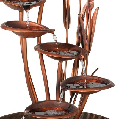  John Timberland Water Lilies And Cat Tails Rustic Cascading Outdoor Floor Water Fountain 33" For Yard Garden Patio Home Deck Porch House Exterior Roof
