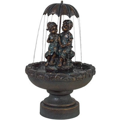  John Timberland Boy And Girl Under Umbrella Modern Outdoor Water Fountain 40" For Yard Garden Patio Home Deck Porch House Exterior Balcony Roof Decor