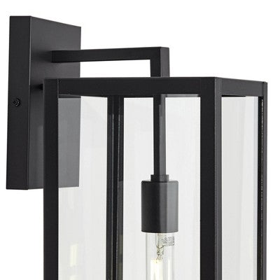  John Timberland Titan Modern Outdoor Wall Light Fixtures Set Of 2 Mystic Black Rectangular Frame 20" Clear Glass For Post Exterior Barn