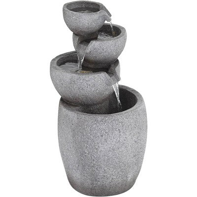  Four Bowls 32" High Large Zen Modern Indoor Outdoor Decor Gray Faux Stone Floor Fountain With Light LED Cascading Outside Garden