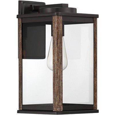 John Timberland Wordsworth Field Rustic Farmhouse Outdoor Wall Light Fixture Dark Bronze Wood Grain 14 1/4" Clear Glass Panels For Post Exterior Deck