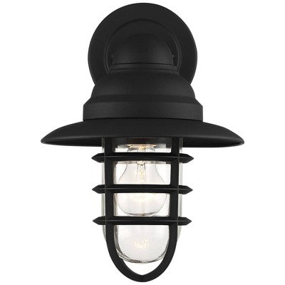  John Timberland Marlowe Rustic Industrial Outdoor Wall Light Fixtures Set Of 2 Black Hooded Cage 13" Clear Glass For Post Exterior Barn