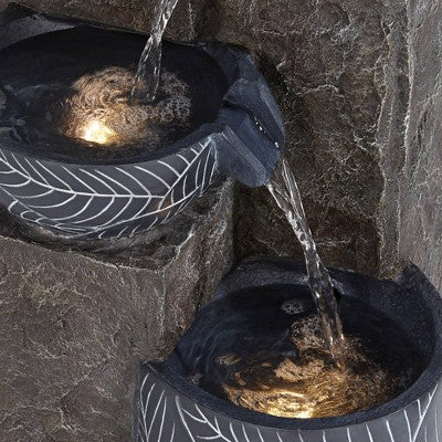  John Timberland Bali Rustic 4-Tier Cascading Bowls Outdoor Floor Water Fountain With LED Light 32 3/4" For Yard Garden Patio Home Deck