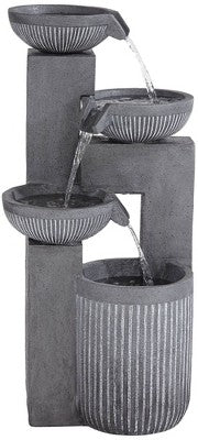  John Timberland Casava Modern 4-Bowl Cascading Outdoor Floor Water Fountain With LED Light 33" For Yard Garden Patio Home Deck Lawn Porch