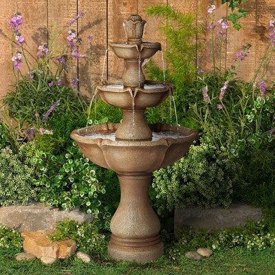  John Timberland Arosco Rustic 3 Tier Basin Outdoor Floor Water Fountain With LED Light 43" For Yard Garden Patio Home Deck Porch Exterior Balcony Roof