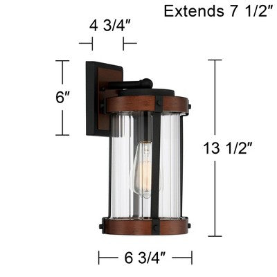  John Timberland Stan Industrial Outdoor Wall Light Fixtures Set Of 2 Dark Wood Black Metal 13 1/2" Clear Glass For Post Exterior Barn