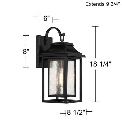  John Timberland Cecile 18 1/4" High Mission Framed Box Outdoor Wall Light Fixture Mount Porch House Waterproof Shiny Black Aluminum Seeded Glass Shade