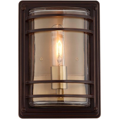  John Timberland Habitat Modern Outdoor Wall Light Fixtures Set Of 2 Bronze Brass 11" Clear Glass For Post Exterior Barn Deck House Porch Yard Patio