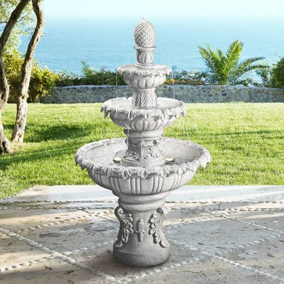  Ibiza 46" High Large Italian Outdoor Decor Sand Stone Floor Fountain With Light LED 3-Tier Outside Garden Patio Yard Backyard