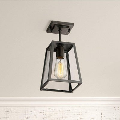  John Timberland Arrington Modern Semi Flush Mount Outdoor Ceiling Light Mystic Black 11 3/4" Clear Glass For Post Exterior Barn Deck House Porch Yard