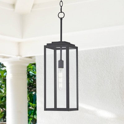  John Timberland Modern Outdoor Hanging Light Fixture Mystic Black 27 1/4" Clear Glass Panel For Exterior Barn Deck House Porch Patio Outside Garage