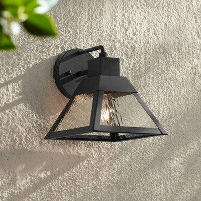  John Timberland Delia 9 1/4" High Modern Outdoor Wall Light Fixture Mount Porch House Weatherproof Textured Black Finish Metal Clear Glass Shade