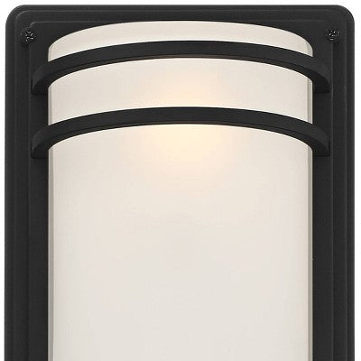  John Timberland Habitat 16" High Modern Outdoor Wall Sconce Light Fixture Mount Porch House Exterior Weatherproof Black Metal Frosted Glass Shade