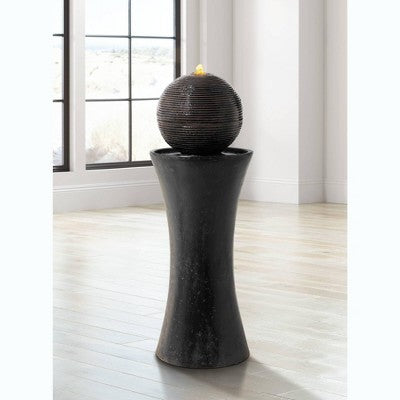  John Timberland Dark Sphere Modern Zen Bubbler Pillar Outdoor Floor Water Fountain With LED Light 30" For Yard Garden Patio Home Deck Porch Exterior