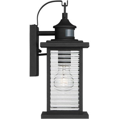  John Timberland Cameron Mission Outdoor Wall Light Fixture Textured Black Motion Sensor Dusk To Dawn 13 3/4" Clear Stripped Glass For Post Exterior