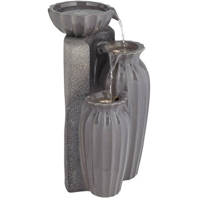  Three Bowls 26 1/2" High Large Modern Outdoor Decor Dark Gray Ceramic Floor Fountain With Light LED 3-Tier Outside Garden Patio Yard