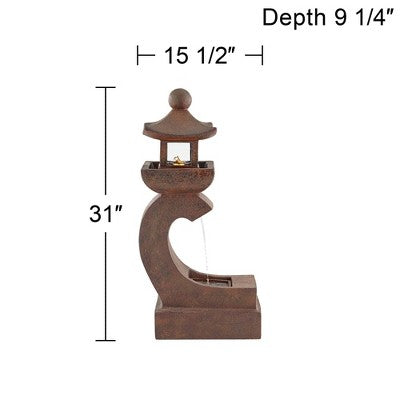  Pagoda 31" High Large Zen Japanese Indoor Outdoor Decor Rust Stone Floor Fountain With Light LED Waterfall Outside Garden Patio Yard