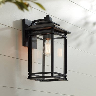  John Timberland North House Mission Outdoor Wall Light Fixture Matte Black Metal 16" Clear Glass For Post Exterior Barn Deck House Porch Yard Patio