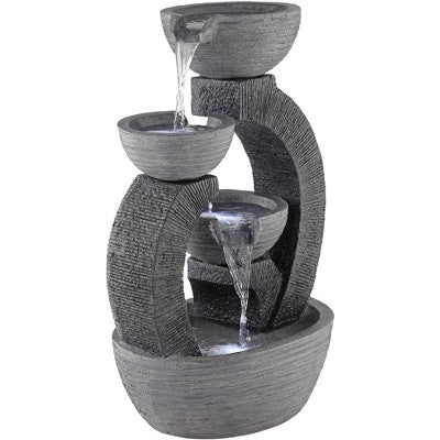  John Timberland Three Cup Modern Japanese Cascading Outdoor Floor Water Fountain With LED Light 31 1/2" For Yard Garden Patio Home Deck Porch Exterior