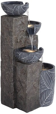  John Timberland Bali Rustic 4-Tier Cascading Bowls Outdoor Floor Water Fountain With LED Light 32 3/4" For Yard Garden Patio Home Deck
