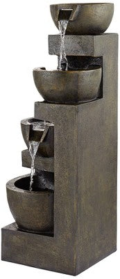  John Timberland Outdoor Floor Water Fountain With Light LED 41 1/2" High Cascading Bowls For Yard Garden Patio Deck Home