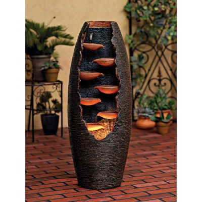  John Timberland Seven Cascade Rustic Outdoor Floor Water Fountain With LED Light 35" For Yard Garden Patio Home Deck Porch House Exterior Balcony