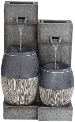  John Timberland Mendit Rustic Cascading 2-Jar Outdoor Wall Floor Water Fountain With LED Light 29" For Yard Garden Patio Home Deck Lawn