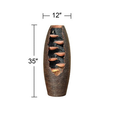  John Timberland Seven Cascade Rustic Outdoor Floor Water Fountain With LED Light 35" For Yard Garden Patio Home Deck Porch House Exterior Balcony