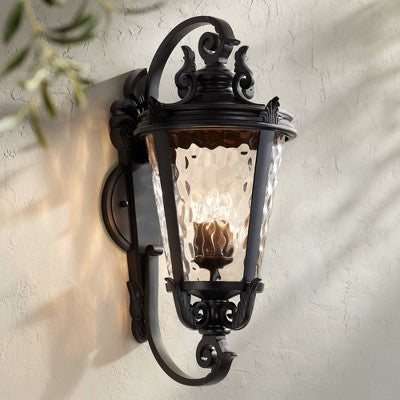  John Timberland Casa Marseille Vintage Rustic Outdoor Wall Light Fixture Textured Black 36" Clear Hammered Glass For Post Exterior Barn Deck House