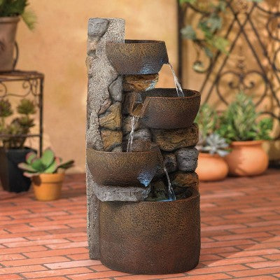  John Timberland Ashmill Urn Rustic Cascading Outdoor Floor Water Fountain With LED Light 29" For Yard Garden Patio Deck Porch Exterior Balcony
