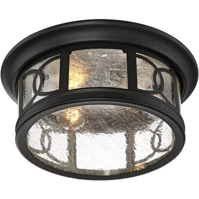  John Timberland Flush Mount Outdoor Ceiling Light Fixture Black 12" Seedy Glass For Exterior House Porch