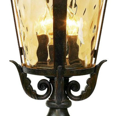  John Timberland Casa Marseille Vintage Rustic Post Light Veranda Bronze Scroll With Pier Mount Adapter 29" Champagne Hammered Glass For Exterior Deck