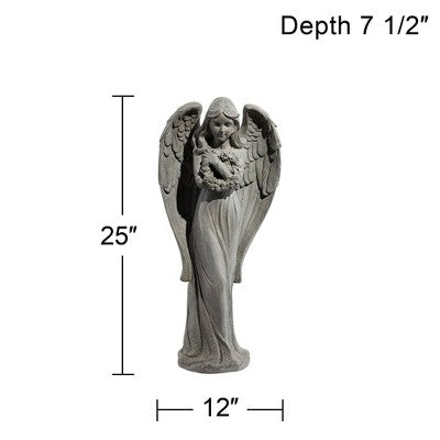  John Timberland Standing Angel Statue Sculpture English Decor Indoor Outdoor Garden Front Porch Patio Yard Outside Faux Greystone Ceramic 25" Tall