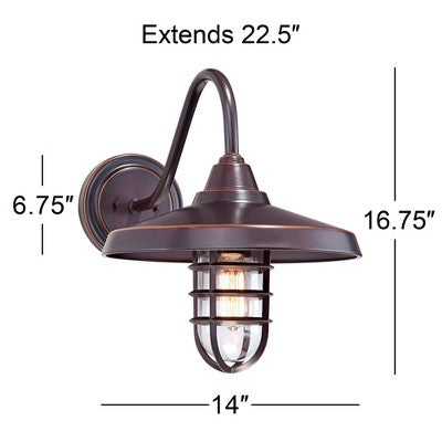  John Timberland Marlowe Rustic Industrial Farmhouse Outdoor Wall Light Fixture Painted Bronze Cage 16 3/4" Clear Glass For Post Exterior Barn Deck