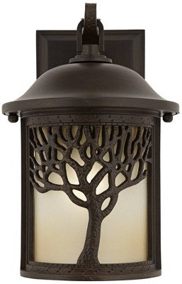  John Timberland Mission Outdoor Wall Light Fixture Bronze Tree Motif 12 1/4" Amber Glass Lantern For Exterior House Porch Patio