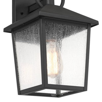  John Timberland Westmont 13 3/4" High Modern Outdoor Wall Light Fixture Mount Porch House Set Of 2 Weatherproof Sand Black Aluminum Seeded Glass Shade