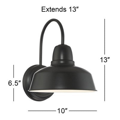  John Timberland Rustic Industrial Farmhouse Outdoor Barn Light Fixture Black Gooseneck Arm 13" For Exterior Barn Deck House Porch Yard Patio Outside
